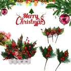 Рождественская мини-зелень из пены, красные ягоды, сосновые конусы, красные ягоды, букет из стеблей фруктов для сезонных поделок вечерние праздничный Декор Вечерние