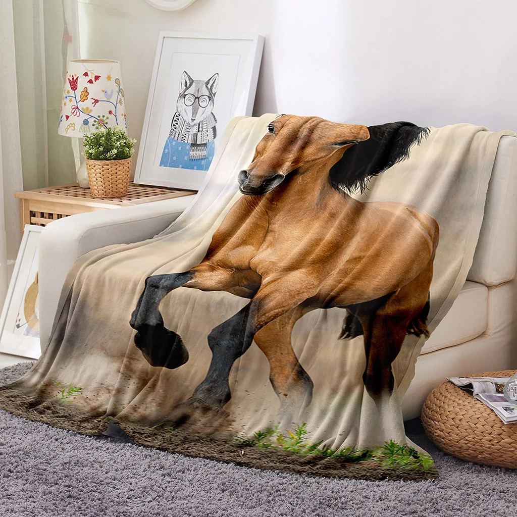 

Мягкое фланелевое одеяло для детей, теплая Толстая кошачья лошадь для бега, с 3D принтом, для дома, путешествий, пикника, на диване, весна-осен...