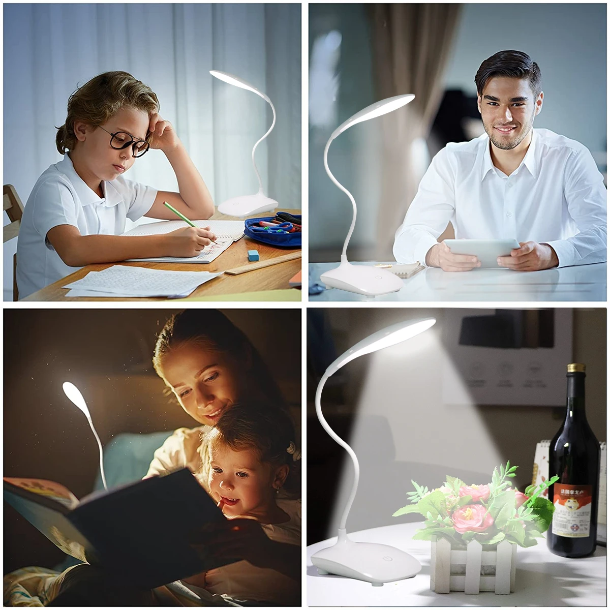 

HUIRAN USB/Battery Powered LED Desk Lamp Foldable Touch Dimming Portable Lamp Table Reading Lamp Eye Protection Night Light
