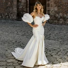 Платье свадебное со съемным v-образным вырезом, с коротким пышным рукавом, с бусинами, со шнуровкой сзади, русалка, наряд невесты, индивидуальный пошив