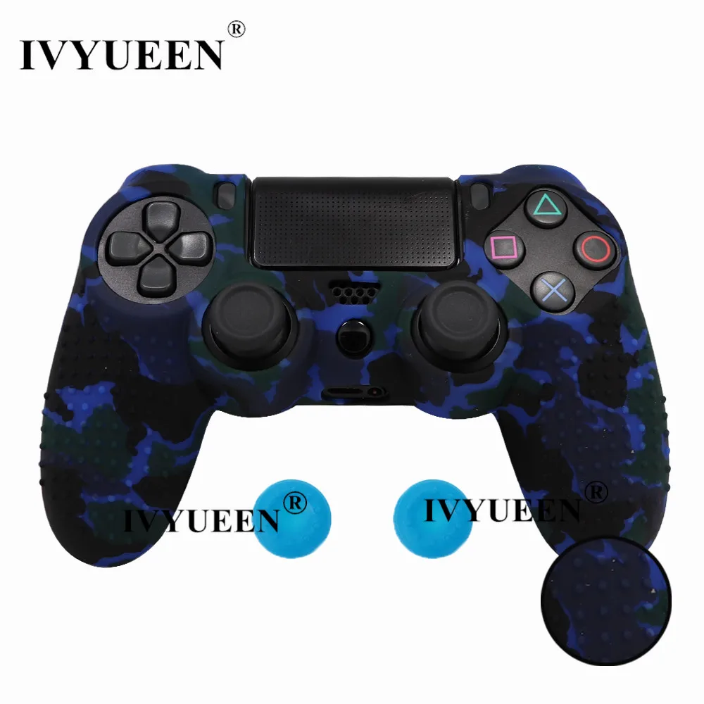 Blue Camo IVYUEEN 25 Colors For PlayStation 4 PS4 Pro Slim Controller Silicone Protective Skin Case Cover Thumb Grip Caps for Dualshock 4 - Цвет: Blue Camo