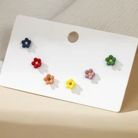 2021 new korean simple 6 pcsset colorful flower stud earring for women girl fashion female jewelry birthday party child gifts
