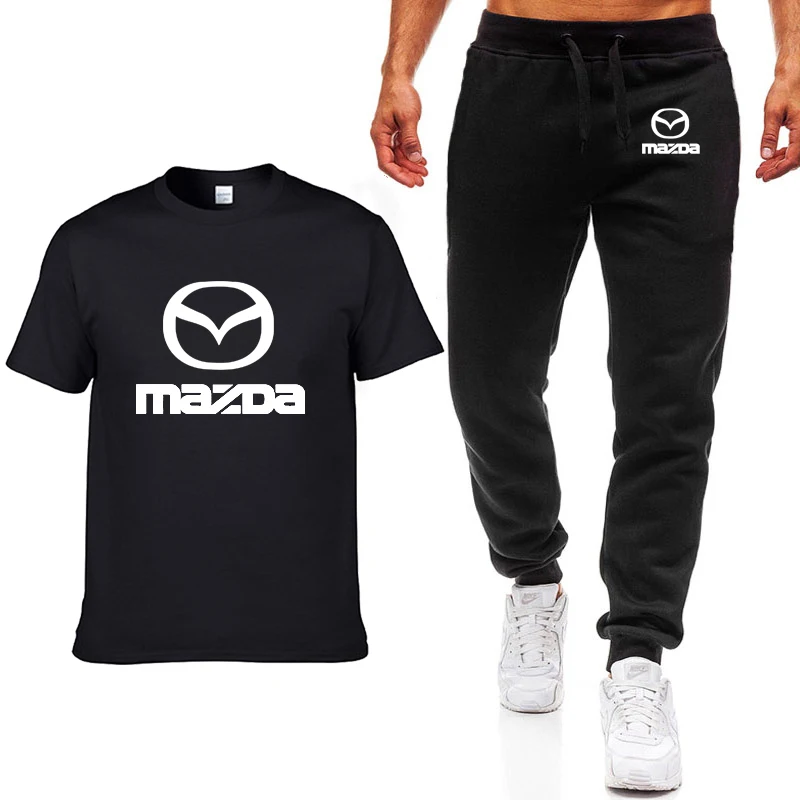 

Unisex Fashion Summer Men T Shirts Mazda Car Logo Print HipHop Casual Cotton Short Sleeve T-shirt pants suit Men Clothing