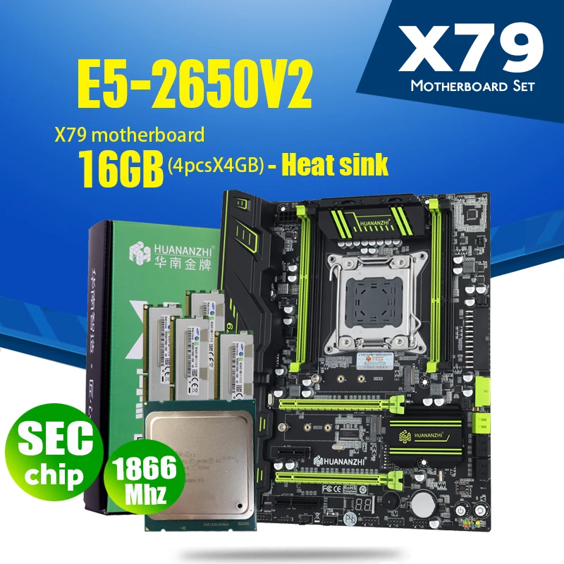 Материнская плата HUANANZHI X79 LGA2011 Combos E5 2650 V2 ЦПУ 4 шт. x ГБ = 16 DDR3 ОЗУ 1866 МГц PC3 1490R PCI E NVME M.2