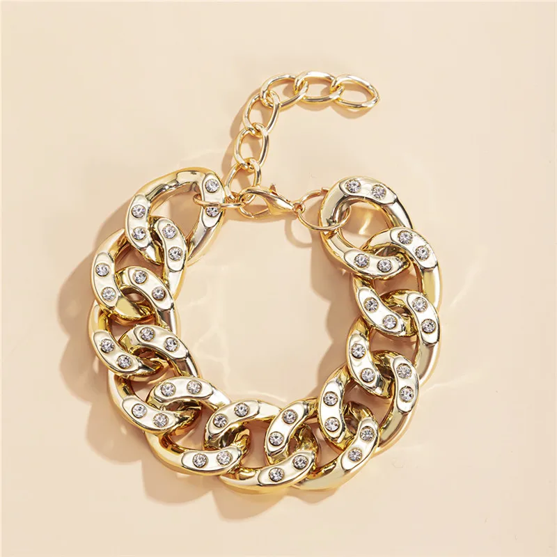

Vintage Luxury Crystal Cuban Chain Bracelets for Women Hemp Noodles Rhinestone Chunky Thick Charm Bangles Jewelry