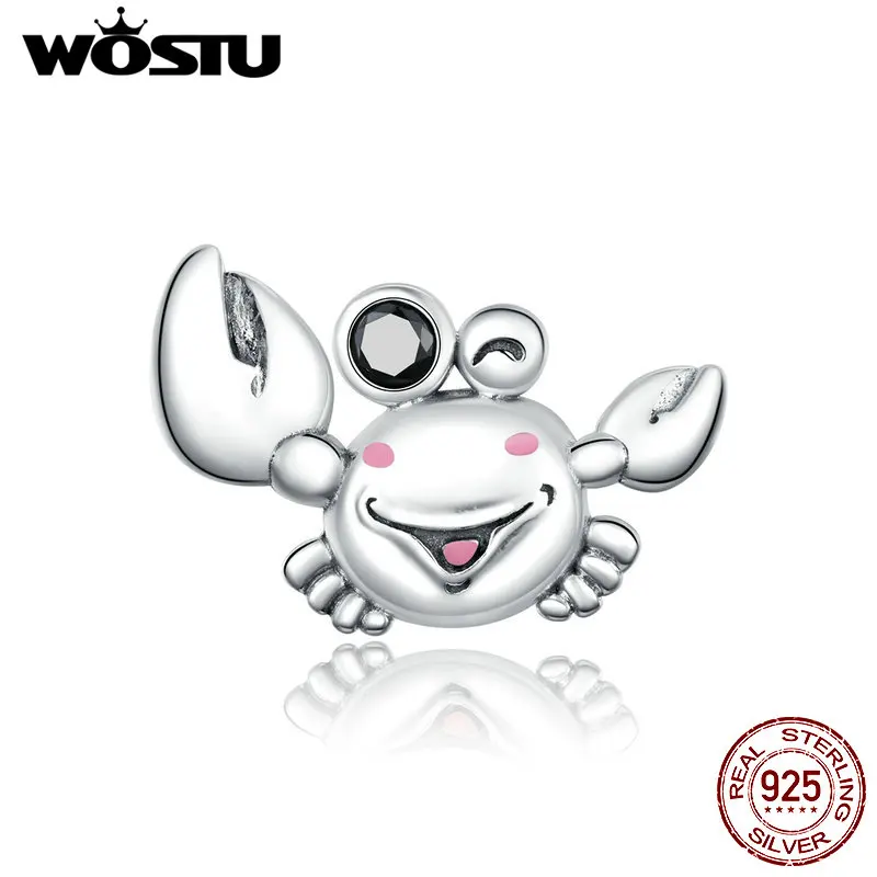 

WOSTU серебро 925 пробы очаровательный Краб из бисера CZ Шарм кулон подходит оригинальный браслет ожерелье для женщин оригинальные ювелирные из...