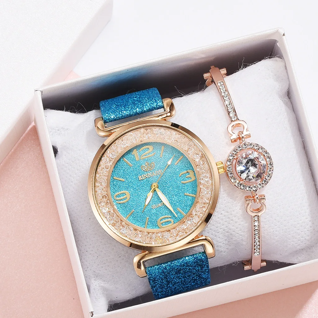 

2pcs Set Top Style Fashion Women's Luxury Leather Band Analog Quartz WristWatch Ladies Watch Women Dress Reloj Mujer Black Clock
