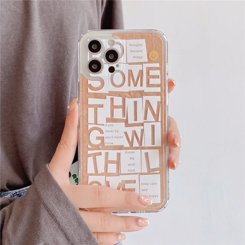 

Fashion Simple Wood color letter Phone Case For iPhone 12 Pro Max 11 Pro Shockproof Clear Cover For iPhone 8 Plus 7 XR XS Max SE