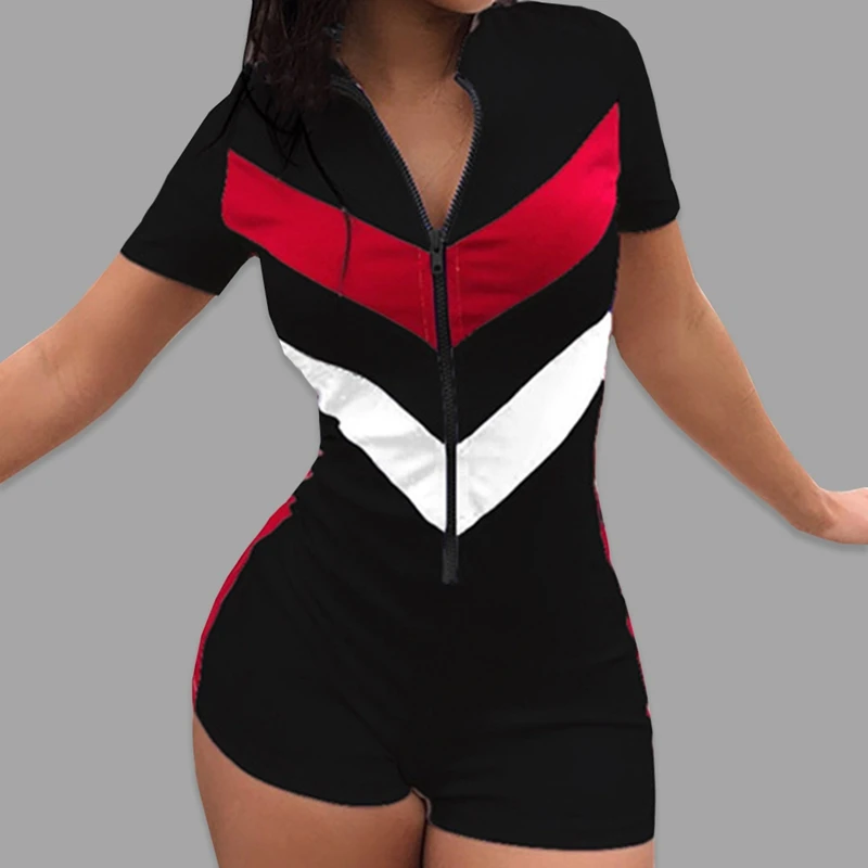 Строченные цветные шорты боди сексуальный на молнии Женский Повседневный черный