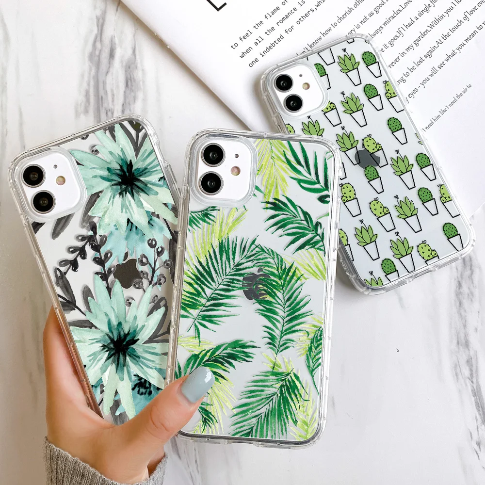 

For Iphone 7 8 plus Case Slicone On Iphone 11 12 XS Max Plant pattern Coque XR SE 2020 6s plus 12 mini high quality back covers