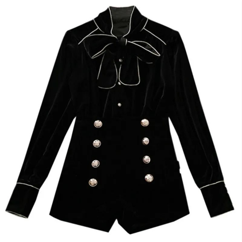 Модный костюм женский осенний и зимний галстук-бабочка с бархатной курткой