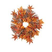 rattan maple leaf wreath simulation little pumpkin berry garland thanksgiving front door pendant home wall hanging decorations