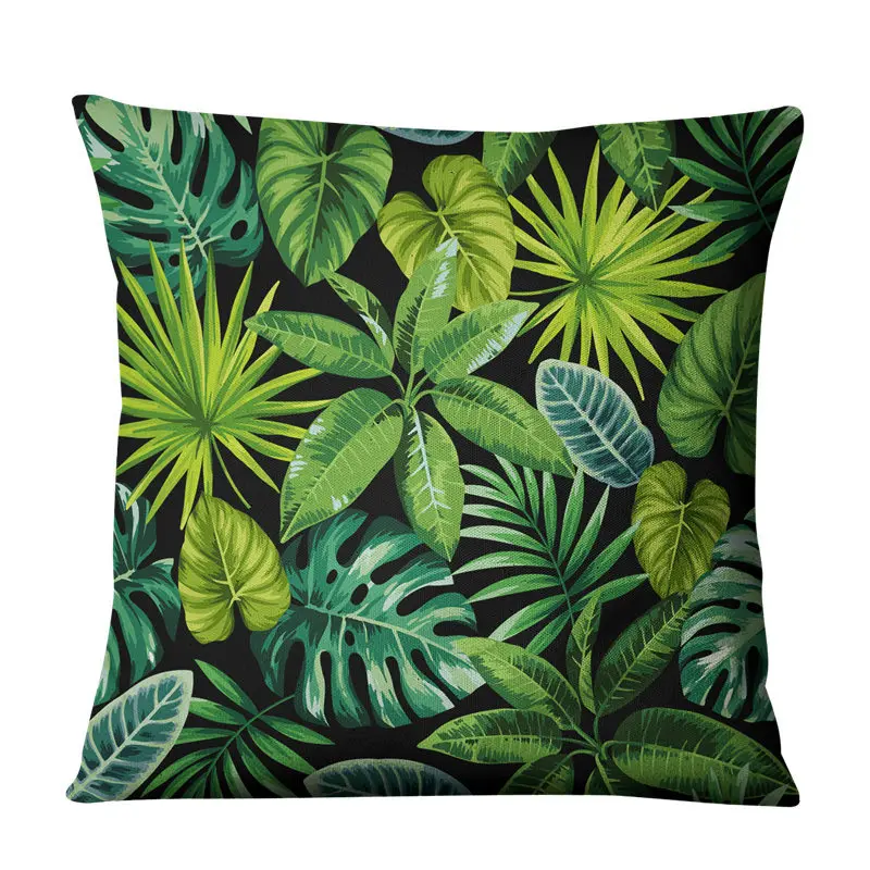 

Modern Art Painting Printed Green Cushion Cover Tropical Plant Faux Linen Throw Pillow Case for Couch Car Living Room Home Decor