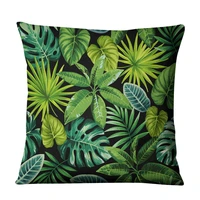 modern art painting printed green cushion cover tropical plant faux linen throw pillow case for couch car living room home decor