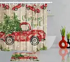 Красная занавеска на рождественскую елку, занавеска для ванной, декор для ванны, занавеска из полиэстера, водонепроницаемая ткань, 12 крючков, коврик для ванной