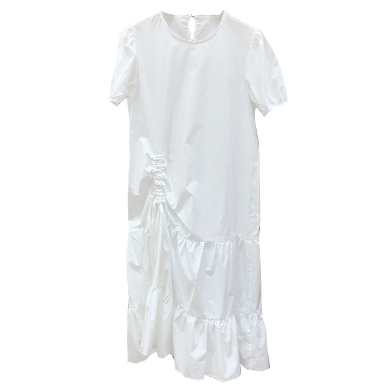 

Dongdaemun Women's Clothing 2021 Spring and Summer New Fashion All-Match Sweet Side Drawstring Long Korean Style Loose Dress