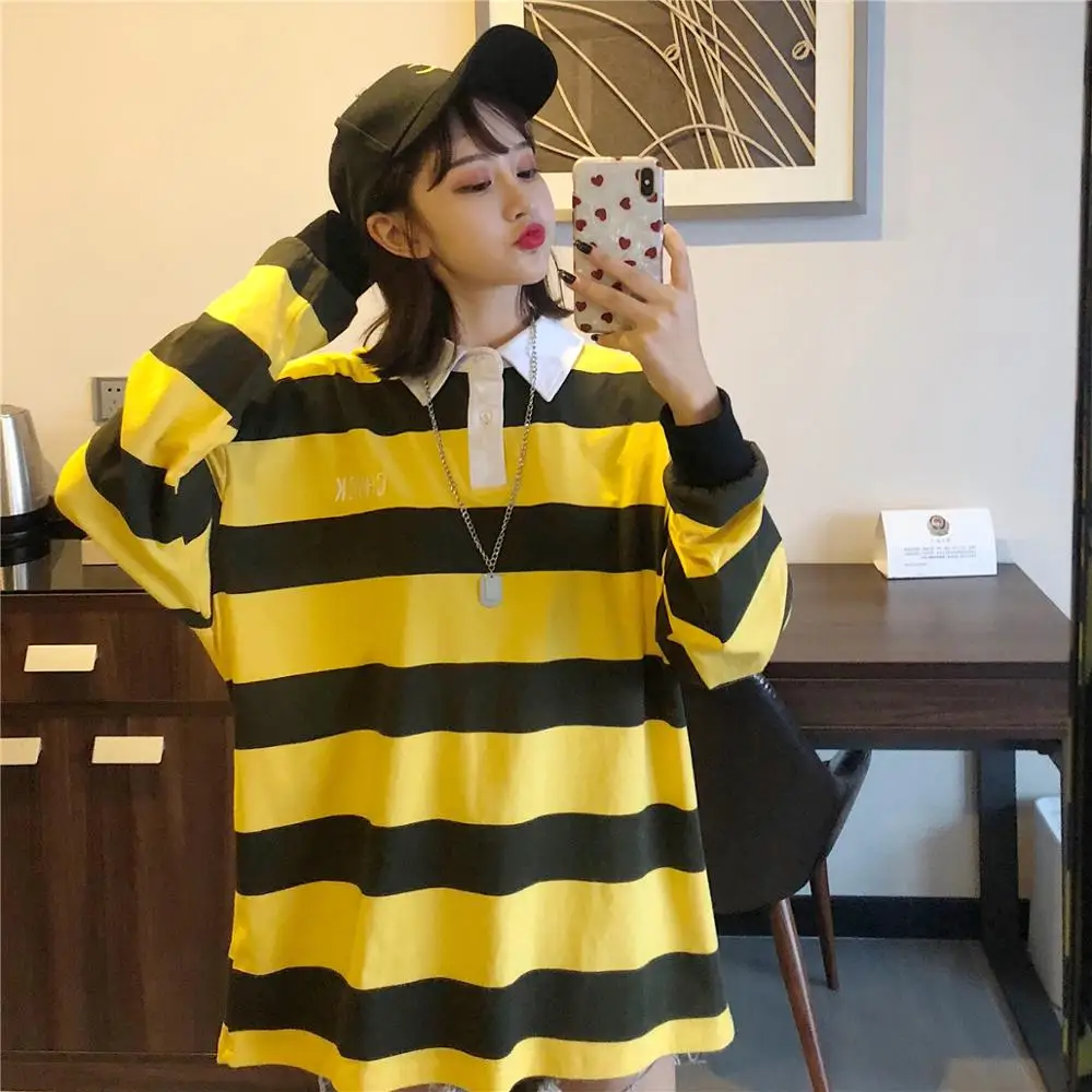 2019 Осенняя мода новый желтый свитер женский ретро длинный рукав модный Свободный