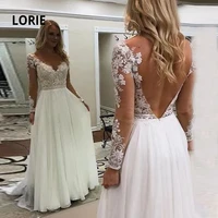 lorie 2021 chiffon beach wedding dresses lace appliqued v neck long sleeve princess bridal gowns boho wedding gowns