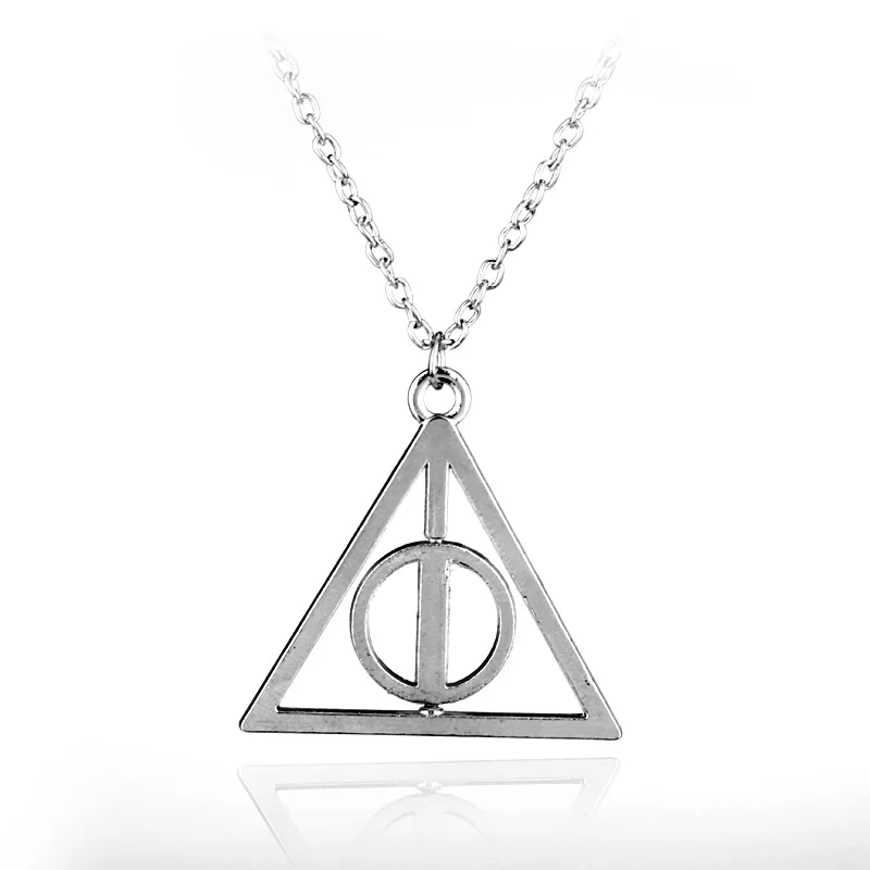 

ZXMJ Harried Deathly Hallows Pendant Necklace Triangle Retro Round link chain Rotatable Harry P Luna and The Deathly Necklaces