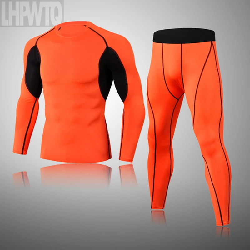 

2021 Men's Thermal Underwear Set MMA Tactics Leggings Solid Color Costume Compress Fitness Long Johns Men Winter Brands Men