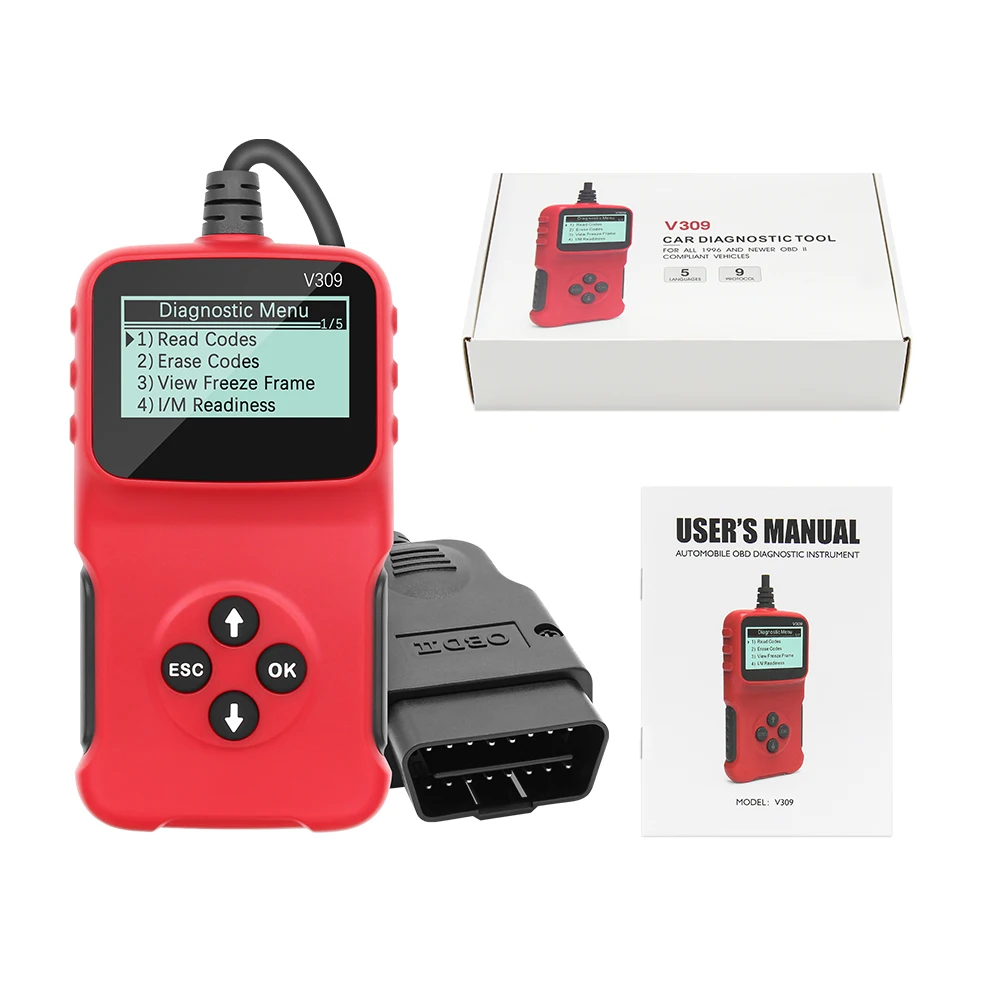 OBDII/EOBD считыватель кодов V309 OBD Считывание/очистка кода неисправности I/M DTC OBD2 USB 2