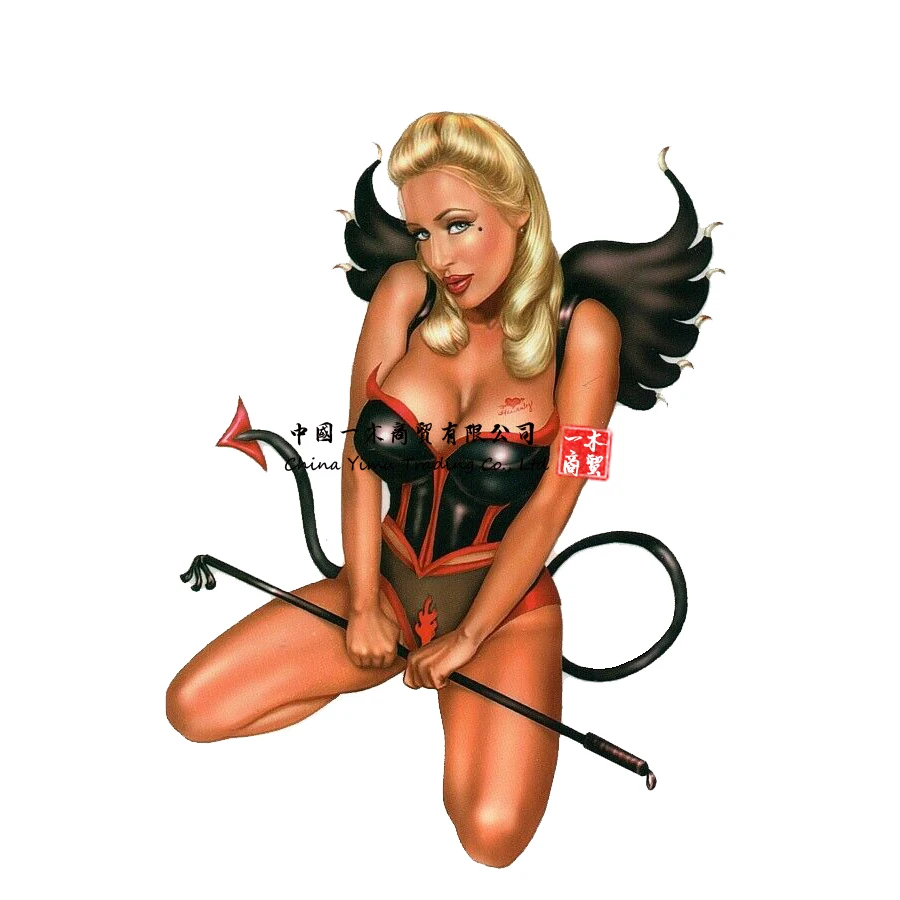 

Camper Van Sticker Sexy Blond Evil Angel Demon Biker Corset Girl Sticker Decal Bumpersticker