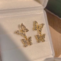 korean elegant cute rhinestone butterfly stud earrings for women girls fashion metal chain boucle earrings 2021 trend piercing