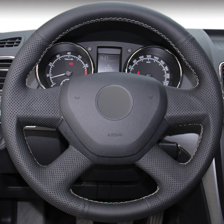 

Черные кожаные DIY ручной работы чехол рулевого колеса автомобиля для Skoda Yeti 2014 2015 2016