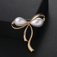2021 korean style vintage pearl bowknot brooch for women alloy rhinestone anti glare large brooch