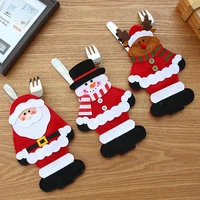 new christmas cutlery bag tabletop tableware flatware organizer pouch for party snowman santa elf reindeer holiday ornaments