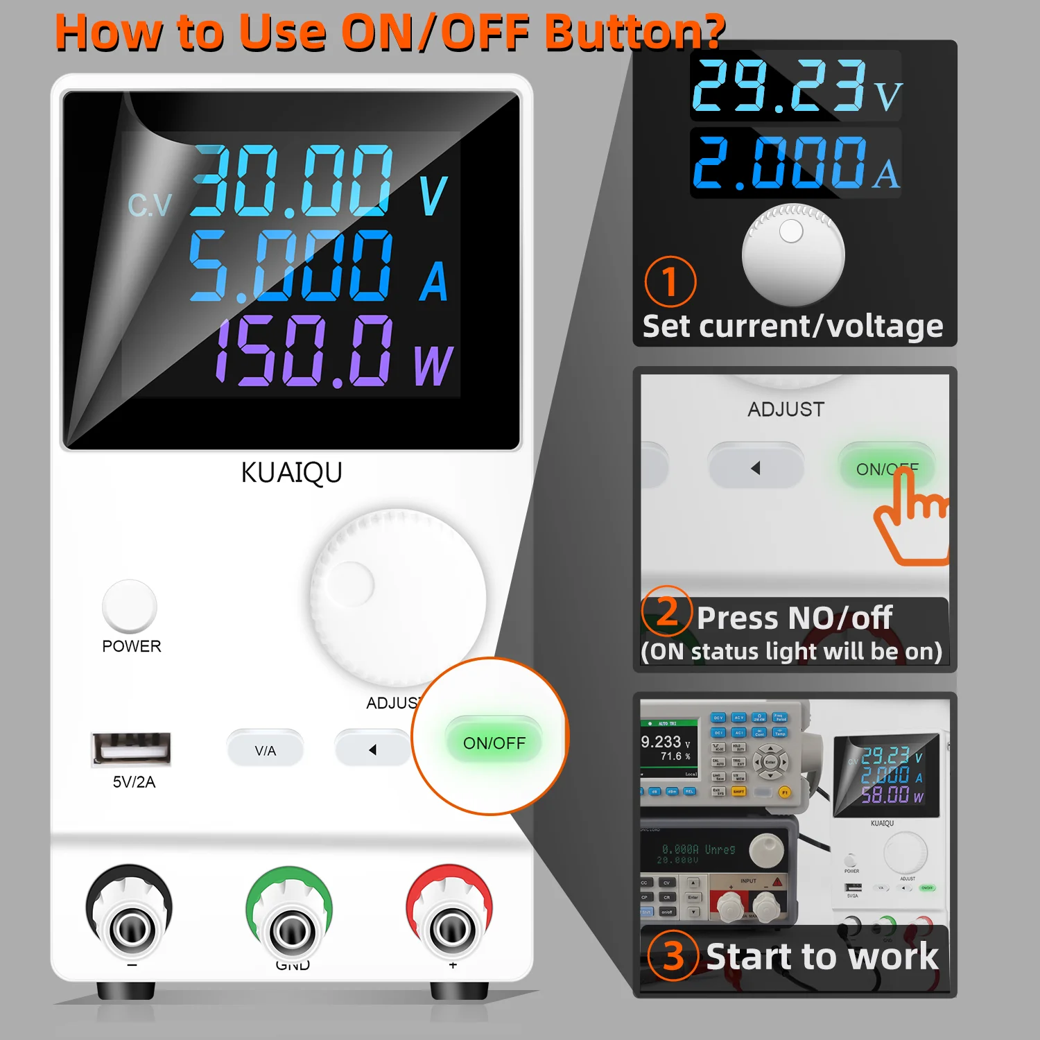 

KUAIQU DC Power Supply Laboratory Adjustable 30V 10A USB Digital Lab Bench Power Source Stabilized Voltage Regulator Switch 60V