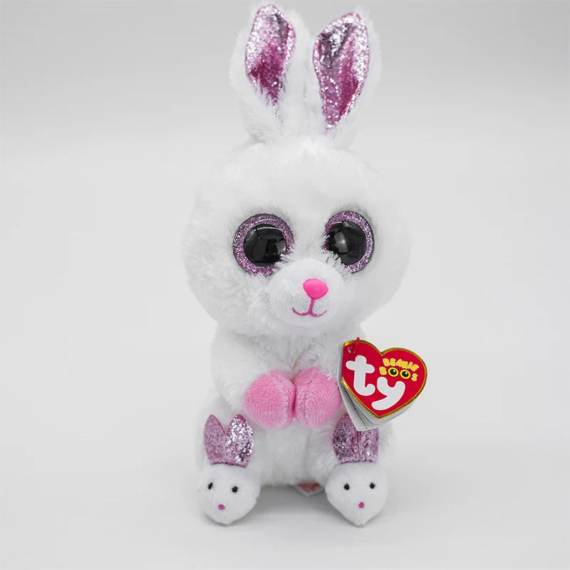 

New 6 ‘’15cm Ty Beanie Stuffed Plush Animals Doll The White Bunny Collectible Big Glitter Eyes Rabbit Soft Toys Birthday Gift