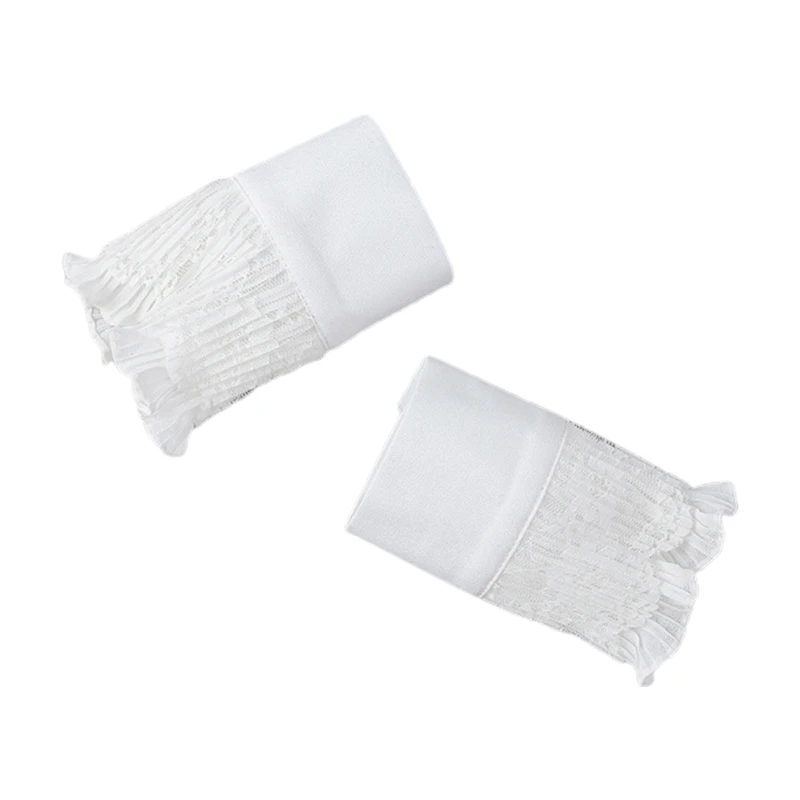 

Women Winter Double Layer Horn Cuffs Bracelet Hollow Out Floral Lace Wrinkled Ruffled Fake Sleeves Detachable Wristband