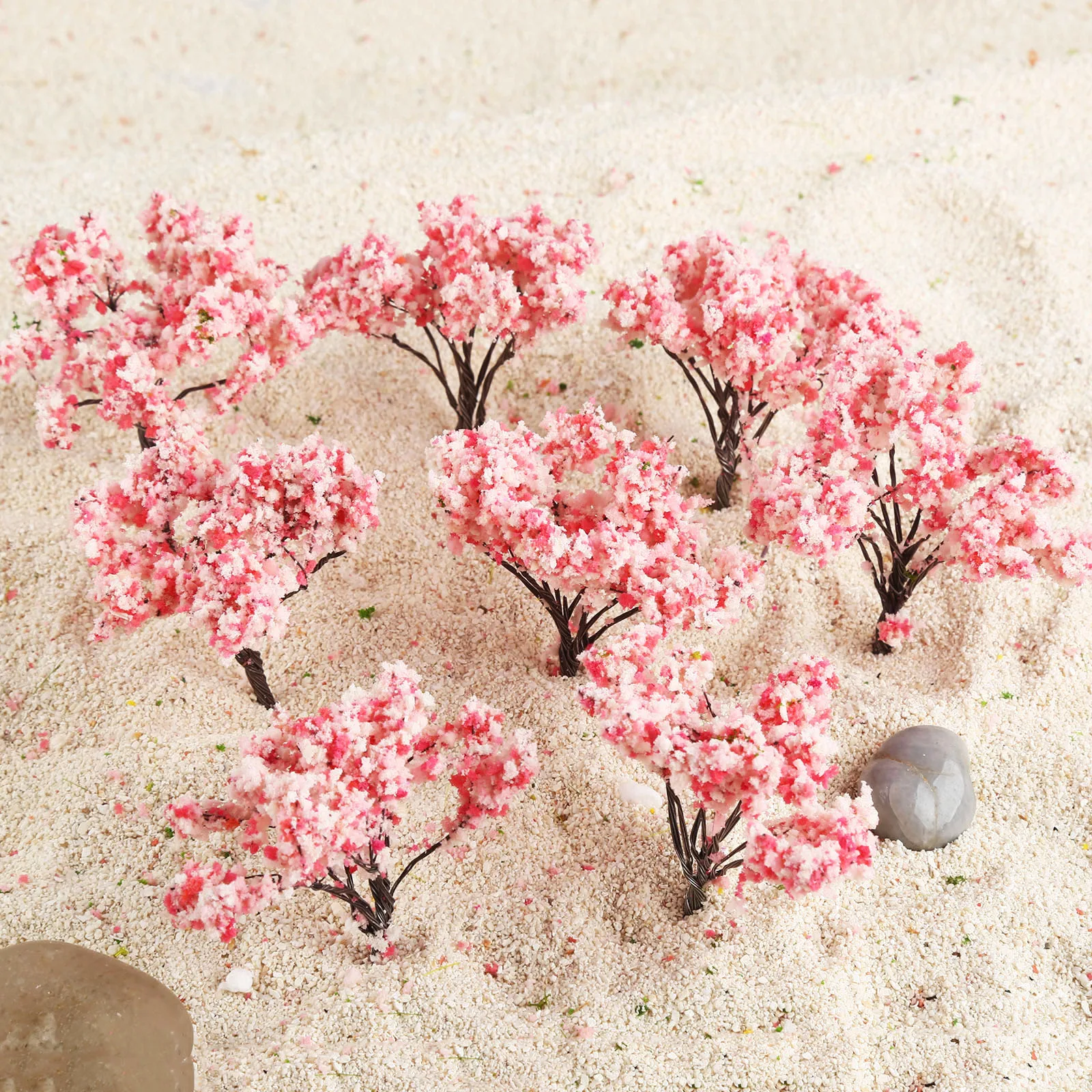 

20pcs/lot Blossom Cherry Model Trees Pink Flower Scenery Layout Scene 65mm Building Landscape Accessories Kids Toys Party Decor