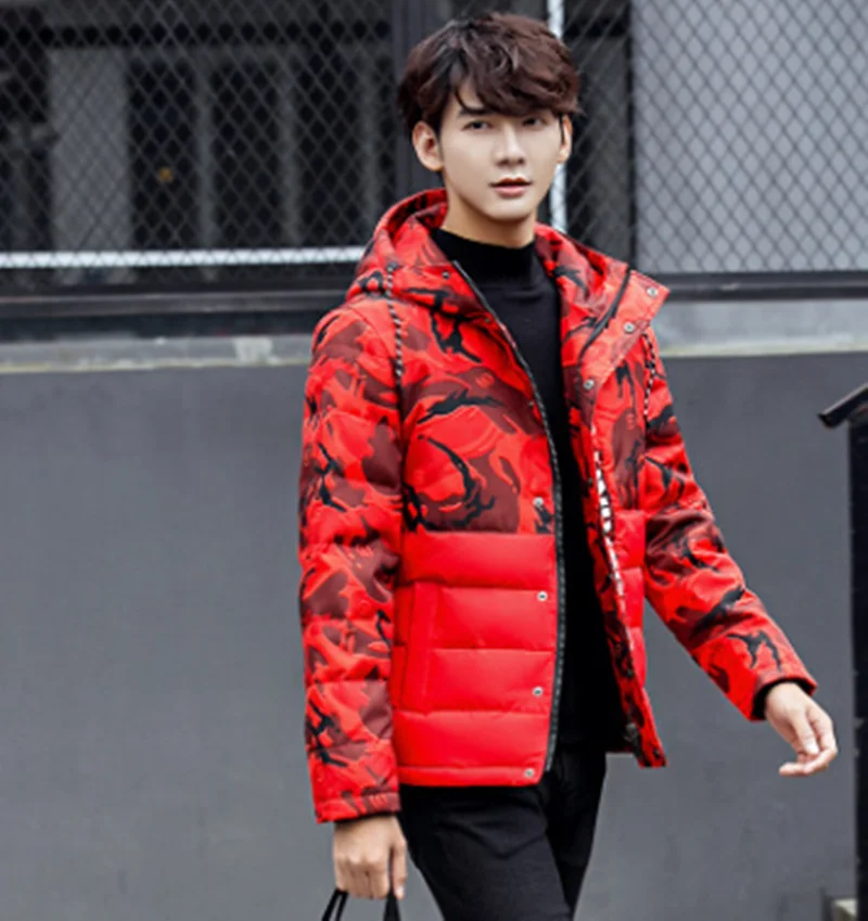 Мужской короткий пуховик новая зимняя теплая и красивая Молодежная камуфляжная