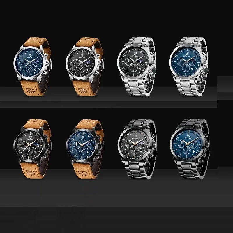 Мужские водонепроницаемые кварцевые часы-хронограф из нержавеющей стали |