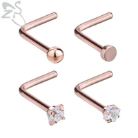 zs 4pclot rose gold 7 shape cubic zircon nose ring for women shinning crystal nose stud female rhinestone piercing body jewelry