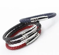new classic style men leather bracelet simple black stainless steel button neutral accessories hand woven jewelry gifts