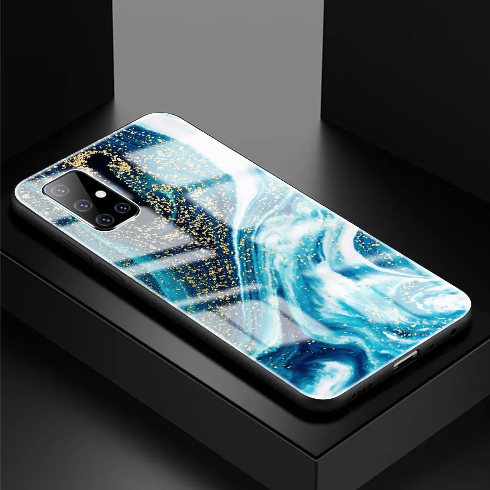 

Fashion Phone Case for Samsung Galaxy A51 A50 A71 A70 A31 A21s A40 A41 A30 Tempered Glass Back Cover Landscape Ink Marble