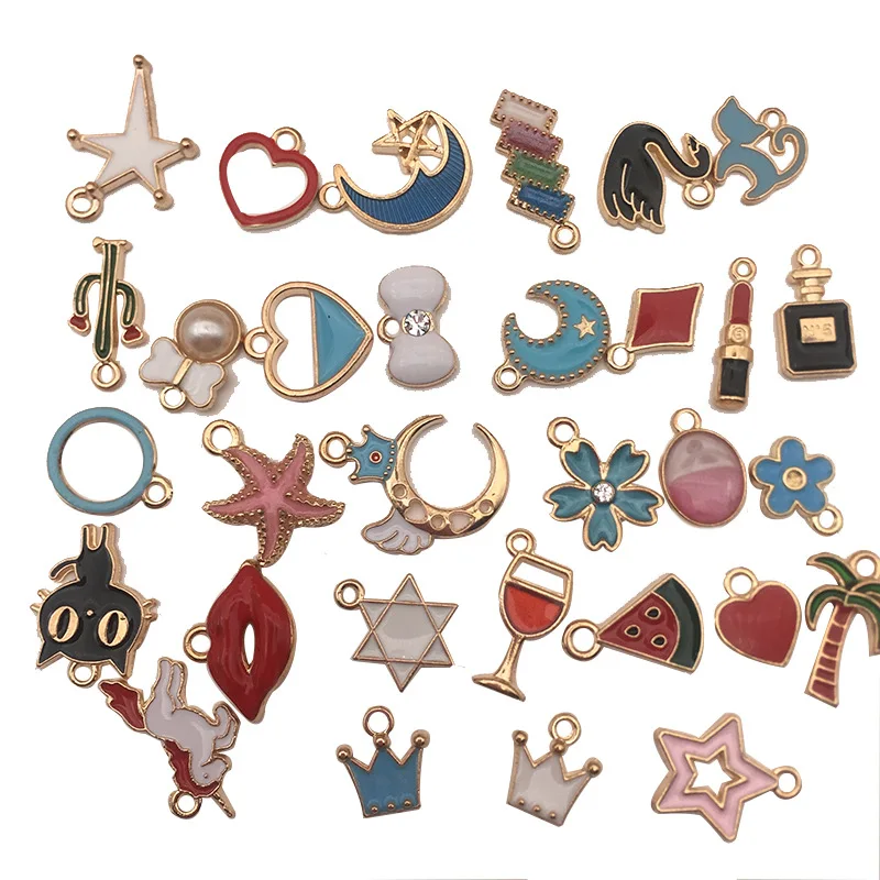 

30pcs Alloy Creative Star series heart Pendants Buttons Ornaments Jewelry Earrings Choker Brooch Hair DIY Jewelry Accessories