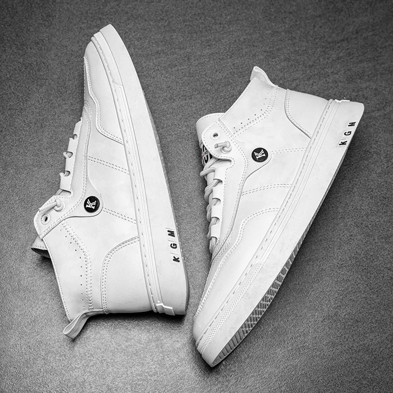 

New Solid Color High Top Men Casual Shoes All-match Breathable Comfortable Lace-up Men Casual Shoes Fashion Trend Men Sneakers