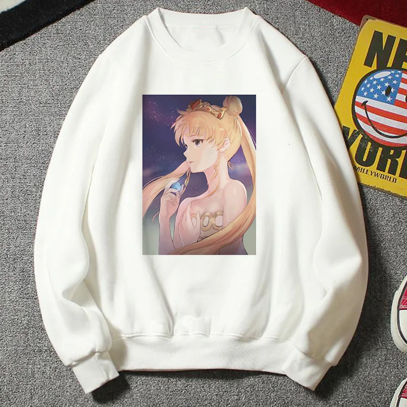 Новая толстовка женская Kawaii Мода плюс размер повседневная одежда Harajuku Мультфильм Ulzzang стиль Сейлор Мун Толстовка забавная половина Толстовка - Цвет: 2871