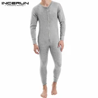 men solid color jumpsuit pajamas long sleeve fitness 2021 homewear cozy leisure romper zipper v neck men sleepwear s 5xl incerun