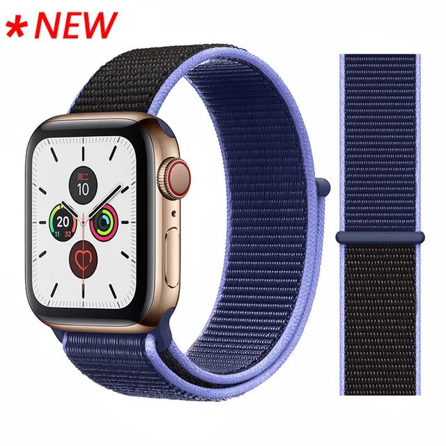 Ремешок для наручных часов Apple Watch Series 5 4 40 мм 44 браслет нейлоновый Браслет спортивный бесшовный ремешок для iwatch серии 3/2/1 38 мм 42 мм аксессуары - Цвет ремешка: New-midnight-blue