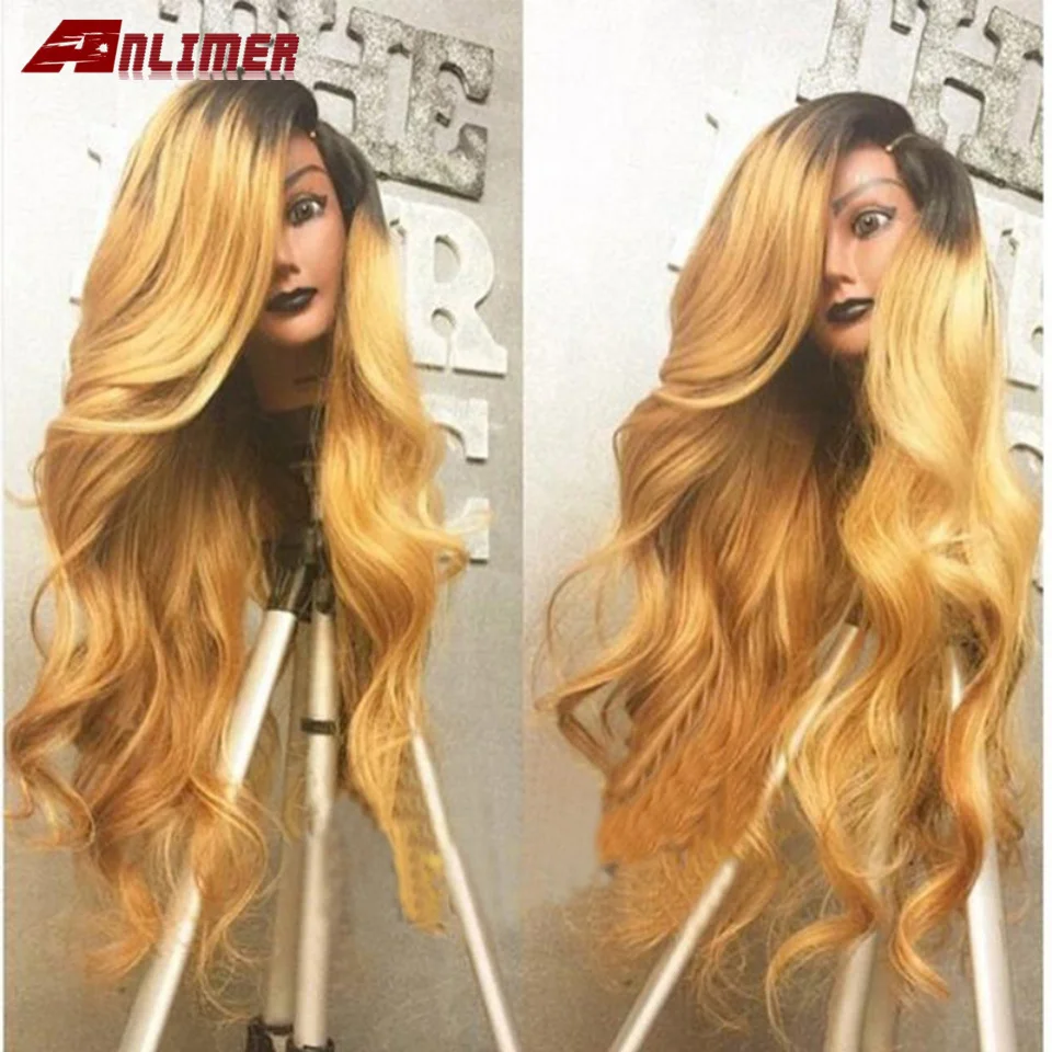 

1B/27 Ombre Honey Blonde/Brown/Burgundy Side Part Lace Front Wig Brazilian Body Wave Remy 13x4x1 Lace Front Wigs Bleached Knots