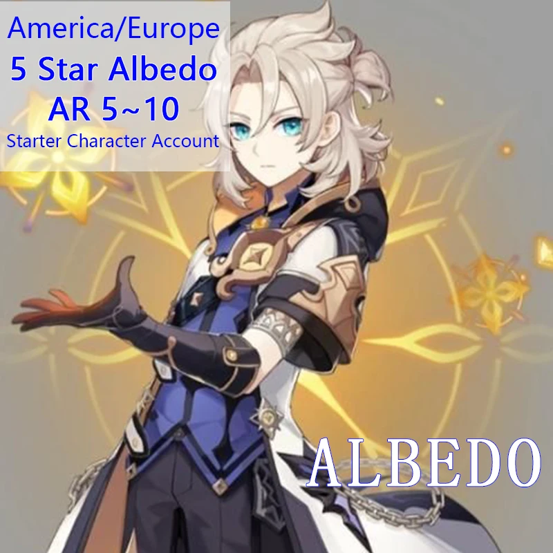 

Asia Albedo Genshin Impact Account 5 Star Characters America Europe Server Ganyu DILUC TARTAGLIA KEQING QIQI MONA VENTI Childe