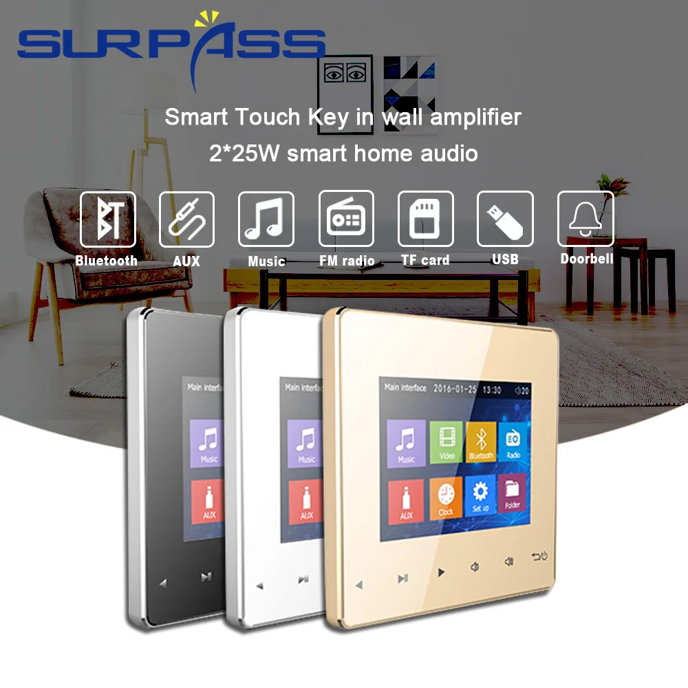 Настенный мини усилитель звука с Bluetooth FM радио Hi Fi стерео Домашнее аудио 25 Вт