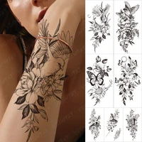 waterproof temporary sleeve tatooo sticker bird wing moon flower leaf painted arm tattoo male women body art fake tatoo black