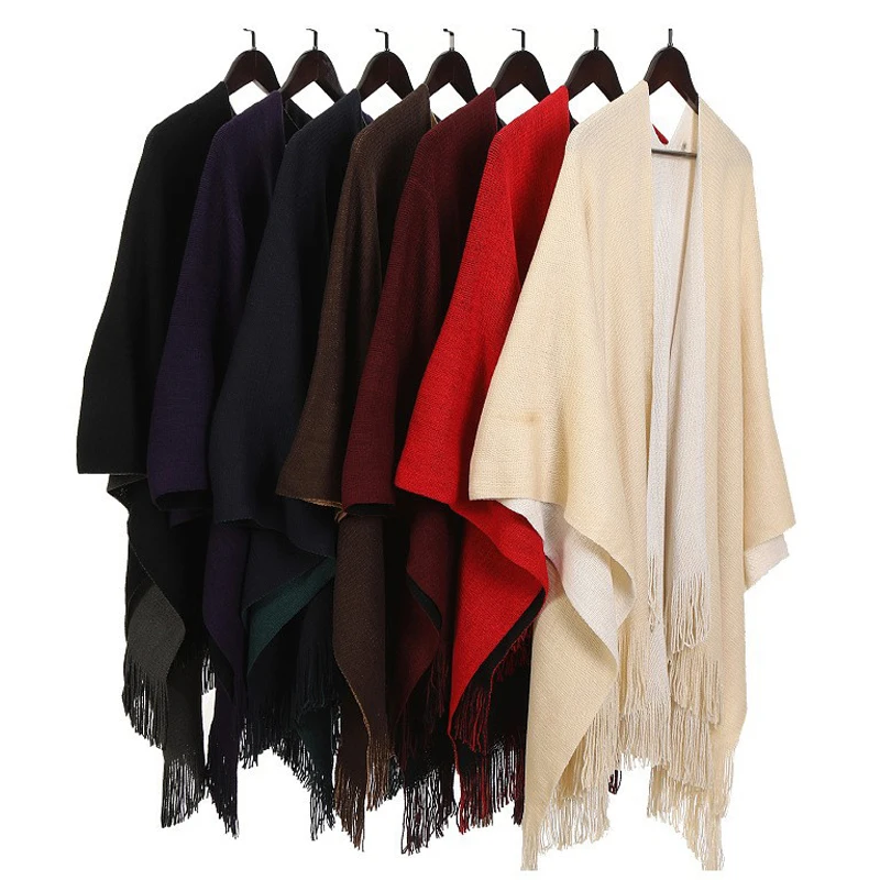 

Double-sided shawl design 100% ACRYLIC Foulard Femme Autumn / Winter warm fashion cloak poncho 110*150CM ⑦ colors tippet shawl