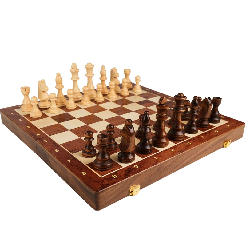 Top Grade Wooden Folding Big Chess Set Traditional Classic Handwork Solid Wood Pieces Walnut Chessboard Children Gift Board Game